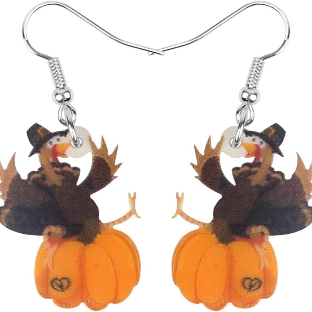 Cute Acrylic Thanksgiving Turkey Chicken Earrings for Women Fall Pumpkin Accesso